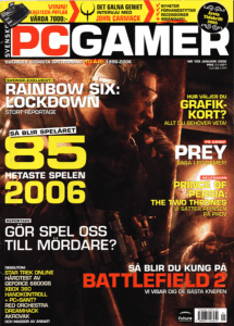 Magazine cover of PC Gamer featuring Ray Tylak as the cover image.