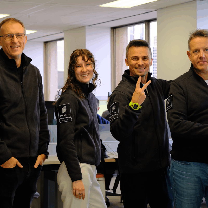 Group photo (left to right): Alexey Iskrov, Alisa Gagina, Igor Kolos, and Alexander Kurtynin, standing together and smiling.