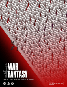 Promotional poster for War Fantasy, a psychological horror game, featuring a giant white maze as the central visual element.